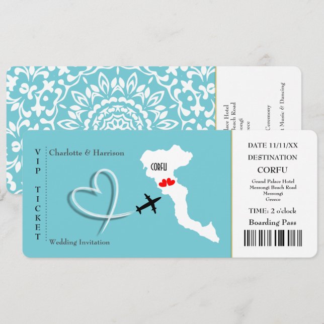 Ticket Pass Wedding  Destination Corfu Invitation (Front/Back)