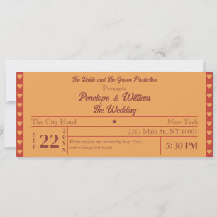 Ticket Simple Retro Style Orange Wedding Invitation