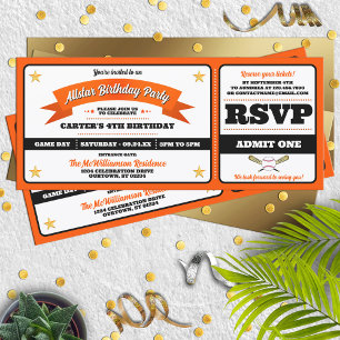 Ticket Style Baseball Birthday Party Invitation