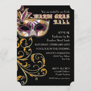 Ticket Style Mardi Gras Ball Gala Party Fundraiser Invitation