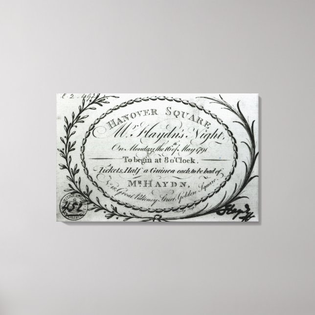 Ticket to 'Mr. Haydn's Night' in Hanover Canvas Print (Front)