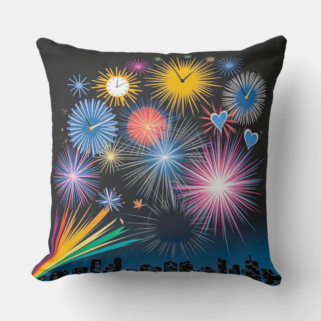 Ticking Fireworks Throw Pillow (Front)