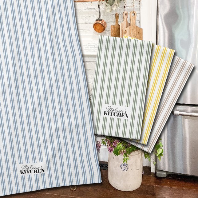 Ticking Stripe Vintage Farmhouse Blue Kitchen Towel (Vintage farmhouse style towels with ticking stripes add a touch of charm to your kitchen decor.)