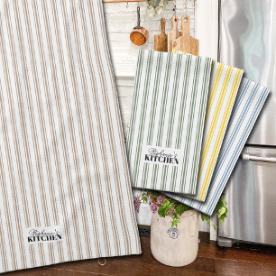 Ticking Stripe Vintage Farmhouse Mushroom Kitchen Towel