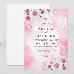 Tickle Me Pink Daisy Florals Invitation