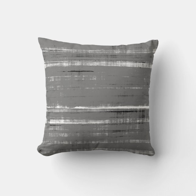 'Tickled' Grey Abstract Art Pillow (Front)