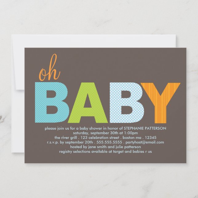 Tickled Oh Baby Boy Modern Baby Shower Invitation (Front)