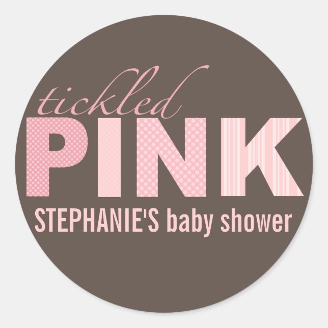 Tickled Pink Baby Girl Modern Baby Shower Sticker (Front)