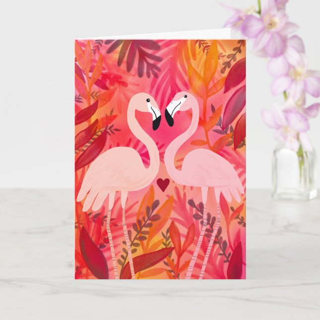 TICKLED PINK Flamingos Valentine Whimsical Funny Card (Orchid)