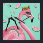 Tickled Pink & Teal Flamingo cute pop art clock<br><div class="desc">A fresh bright joyful flamingo print designed in Edinburgh, UK.</div>