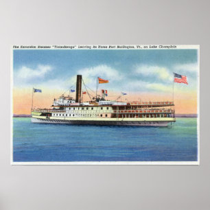 Ticonderoga Steamer Leaving Port Burlington, Poster