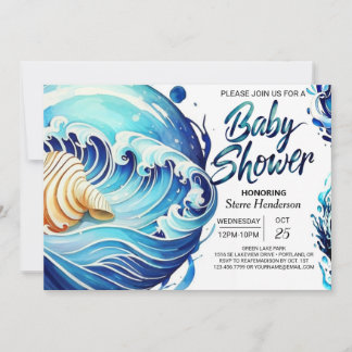 Tidal Coastal Waves Baby Shower Invitation