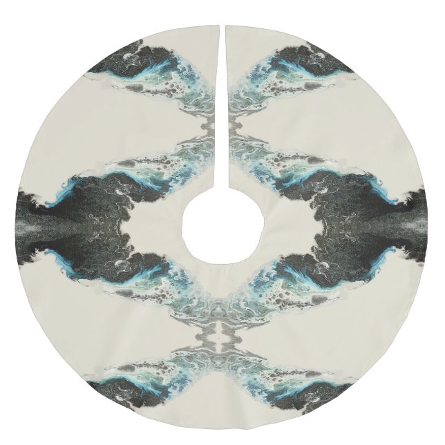 Tidal Echoes — Abstract Fluid Ink Pattern Brushed Polyester Tree Skirt (Front)