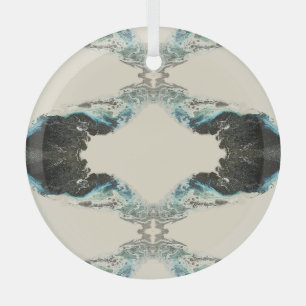 Tidal Echoes — Abstract Fluid Ink Pattern Glass Ornament