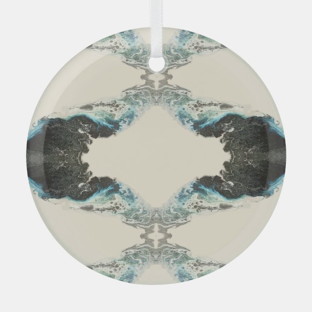 Tidal Echoes — Abstract Fluid Ink Pattern Glass Ornament (Front)