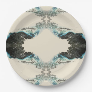 Tidal Echoes — Abstract Fluid Ink Pattern Paper Plate