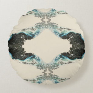 Tidal Echoes — Abstract Fluid Ink Pattern Round Pillow