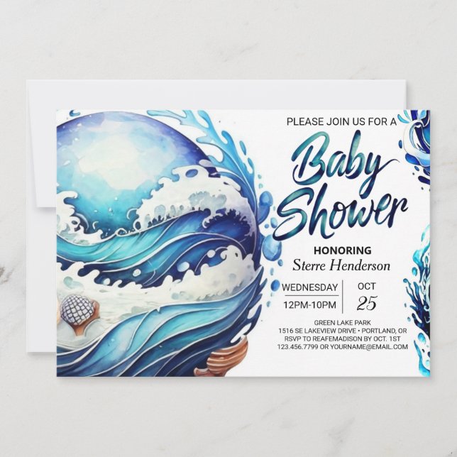 Tidal Oceanic Waves Baby Shower Invitation (Front)