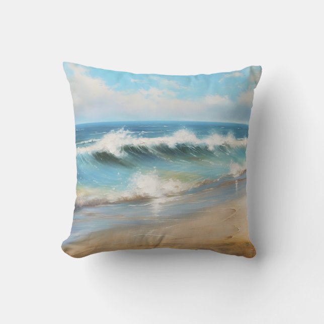 Tidal Wave Ocean Beach Wave Art Throw Pillow (Front)