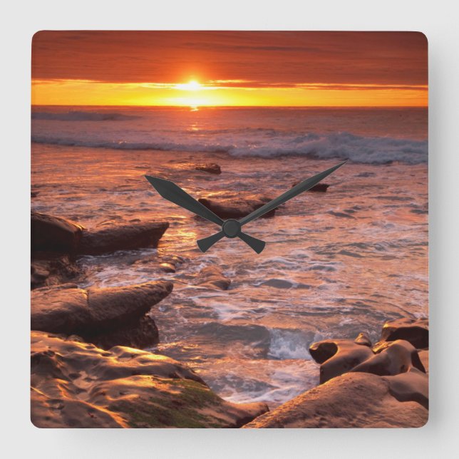Tide pools at sunset, California Square Wall Clock (Front)