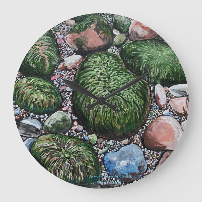 Tides Out Beach Rocks Landscape Large Clock (Front)