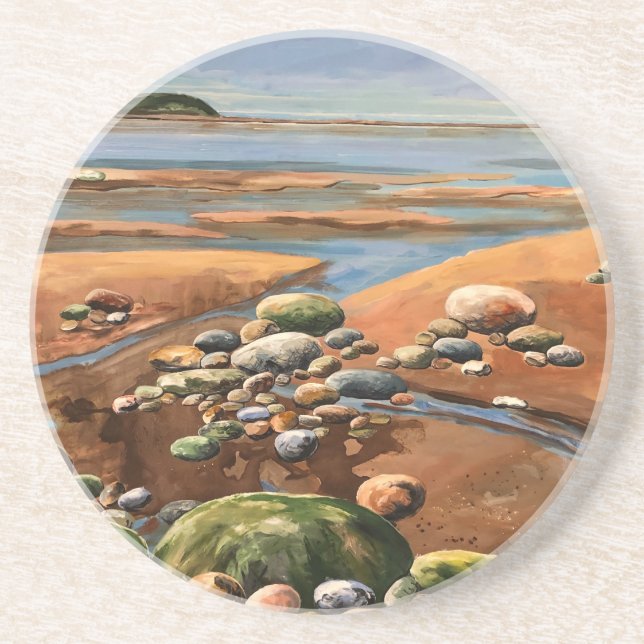 Tides Out seashore beach Ocean scene Coaster (Front)