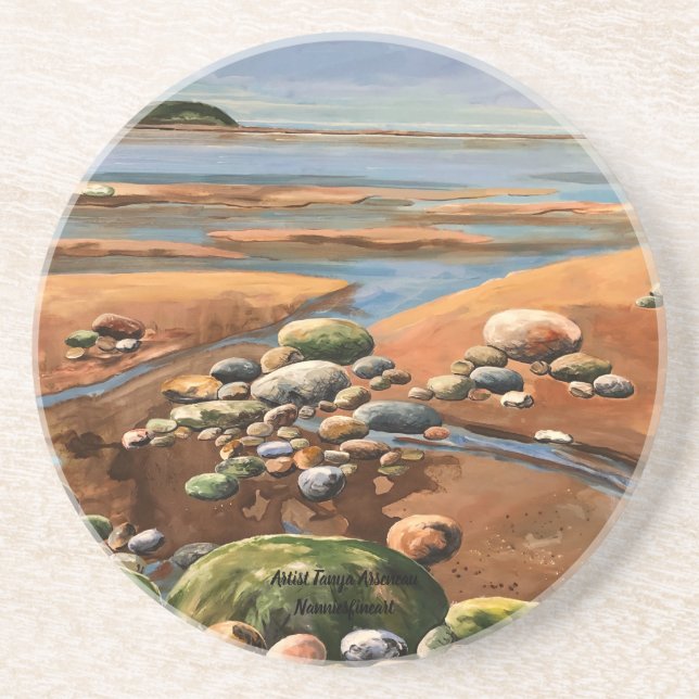 Tides Out Seashore Beach Ocean Scene Original Hand Coaster (Front)
