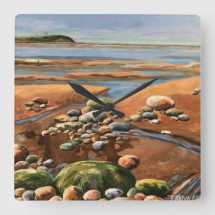 Tides Out seashore beach Ocean scene Square Wall Clock