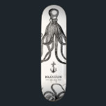 Tide's Tentacles | Octopus Theme Skateboard<br><div class="desc">A unique black and white deep-sea octopus themed item tailored to the person who loves the beach.  It features your name in the centre with a vintage style anchor under it.  Surrounding this are octopus tentacles signifying the ocean deep.</div>