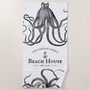 Tides Tentacles   Octopus Themed Beach House Beach Towel