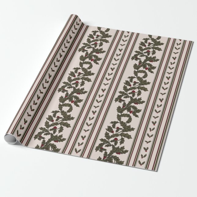 Tidings in Stripes Wrapping Paper (Unrolled)