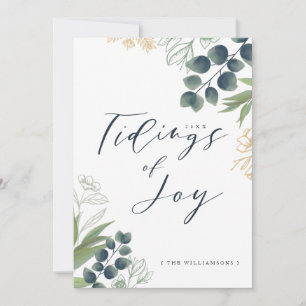 Tidings of Joy Elegant Watercolor Winter Foliage Holiday Card