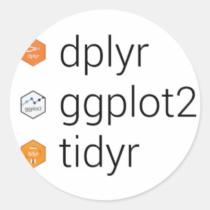 Tidyverse libraries: dplyr, ggplot2, tidyr classic round sticker