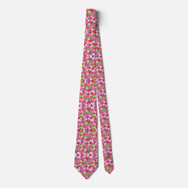 Tie : Abstract Leaves (red) (Front)