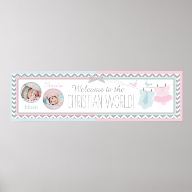 Tie and Tutu and Chevron Print Baptism Banner (Front)