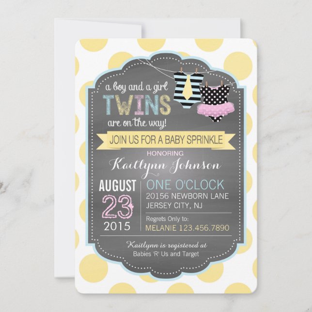 Tie and Tutu Twins Baby Sprinkle Invitation (Front)