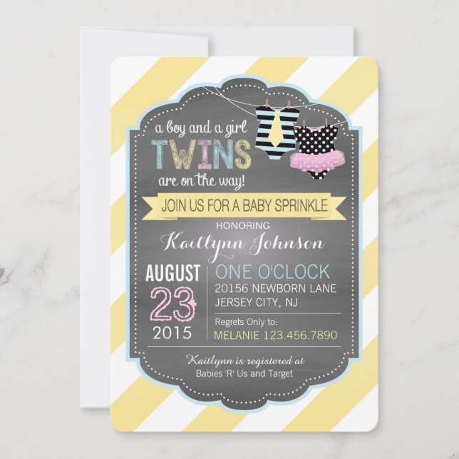 Tie and Tutu Twins Baby Sprinkle Invitation (Front)