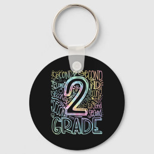 Tie Dye 2nd Grade Typography Team Second Grade Tea Keychain