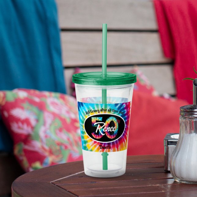 Tie Dye 50th Birthday Acrylic Tumbler (Creator Uploaded)