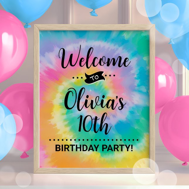 Tie Dye Affiche de bienvenue fête d'anniversaire R (Créateur téléchargé)