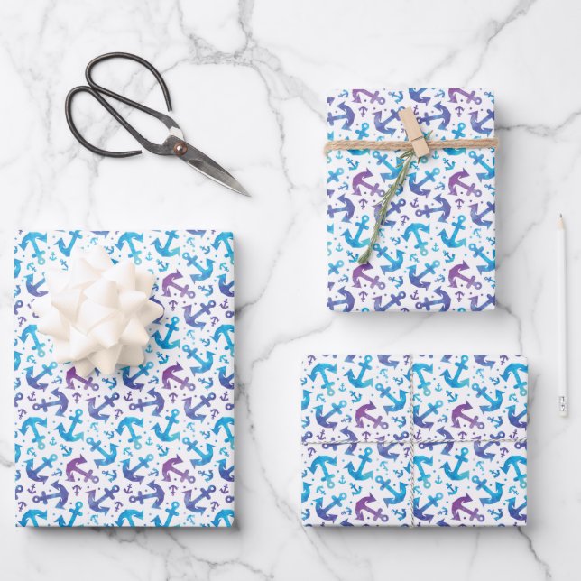 Tie Dye Anchor Pattern Wrapping Paper Sheet (Front)