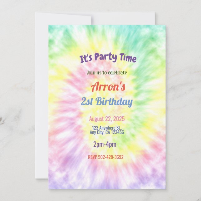 Tie Dye Anniversaire Fête Invitation (Devant)