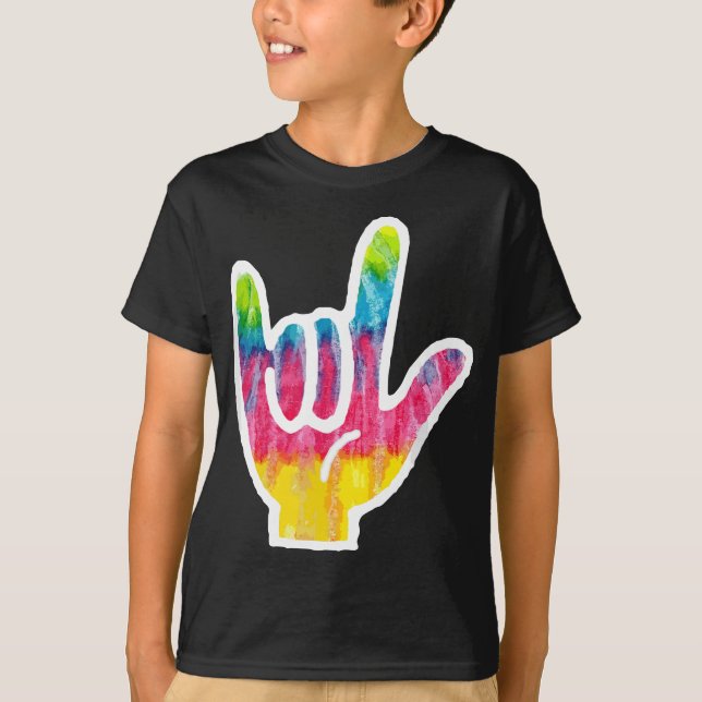 Tie Dye ASL Sign Language Hand Symbol  Gift I Love T-Shirt (Front)