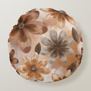 Tie Dye Autumn Floral Round Pillow