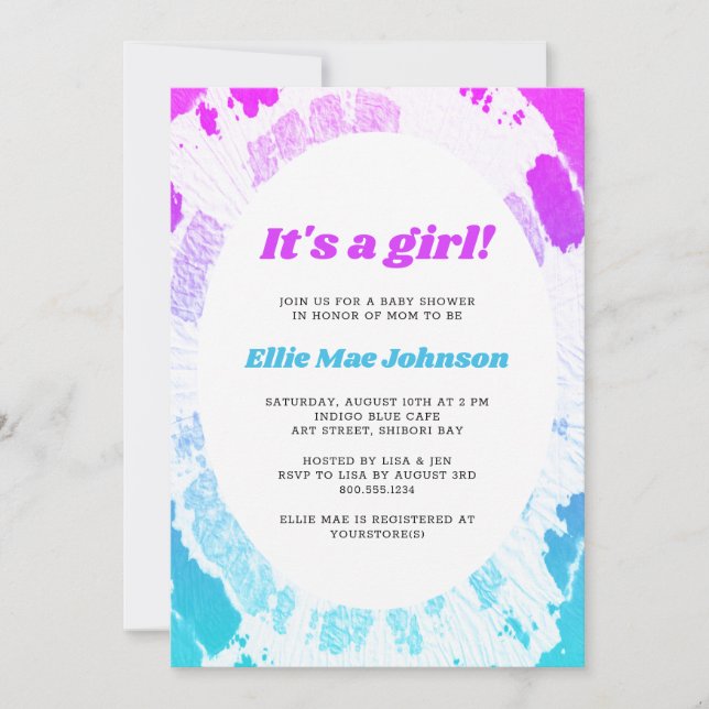 Tie Dye Baby Shower It's a Girl Invitation (Front)