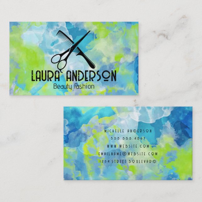 Tie Dye Background | Scissors Comb | Artistic Business Card (Front/Back)