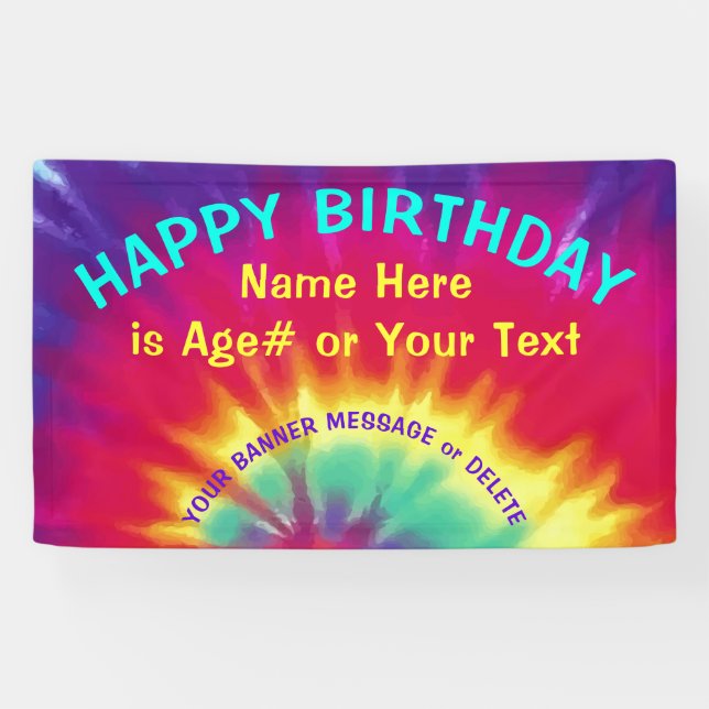 Tie Dye Banner Personalized for Birthday Banner (Horizontal)
