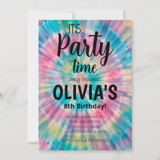 Tie Dye Birthday Invitation Rainbow Tie Dye Birthd
