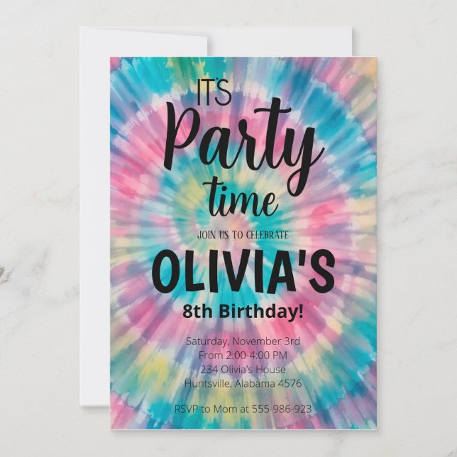 Tie Dye Birthday Invitation Rainbow Tie Dye Birthd (Front)