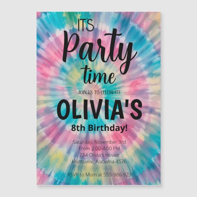 Tie Dye Birthday Invitation Rainbow Tie Dye Birthd (Front)